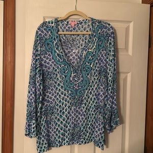 XL LILLY PULITZER SEQUINED AND EMBROIDERED BLOUSE.  STUNNING!
